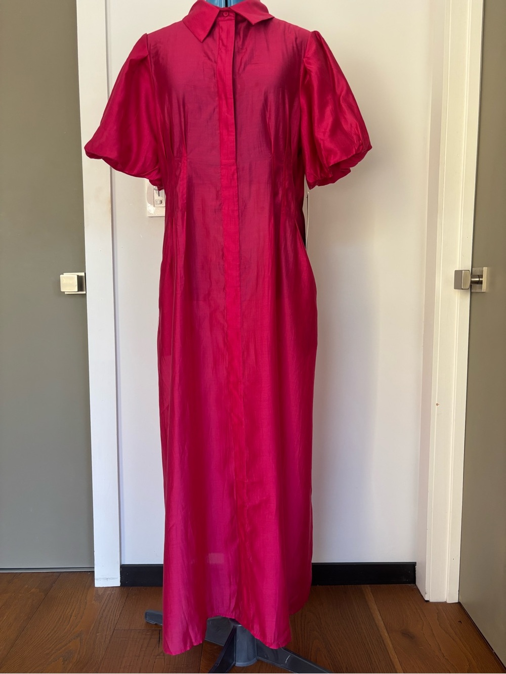 NWT Tuckernuck Raspberry Organza Delaney Puff Sleeve Maxi Dress L + Slip